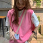 V-Neck Sleeveless Pink Vest Sweater