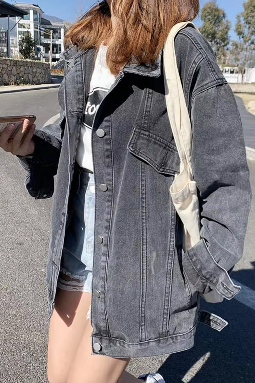 Loose Basic Black Denim Jeans Jacket