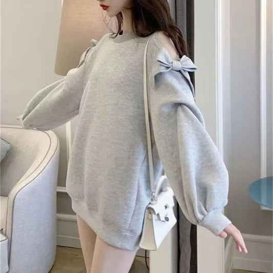 Long Sleeve Cute Bow Knot Off Shoulder Sweater