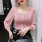 Long Sleeve Square Collar Knitted Blouse Shirt