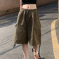 Elastic Waist Basic Cargo Pockets Shorts