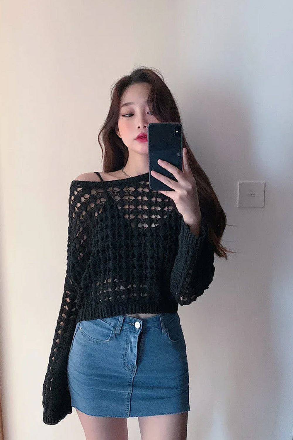 Long Sleeve Sexy Hollow Cropped Sweater