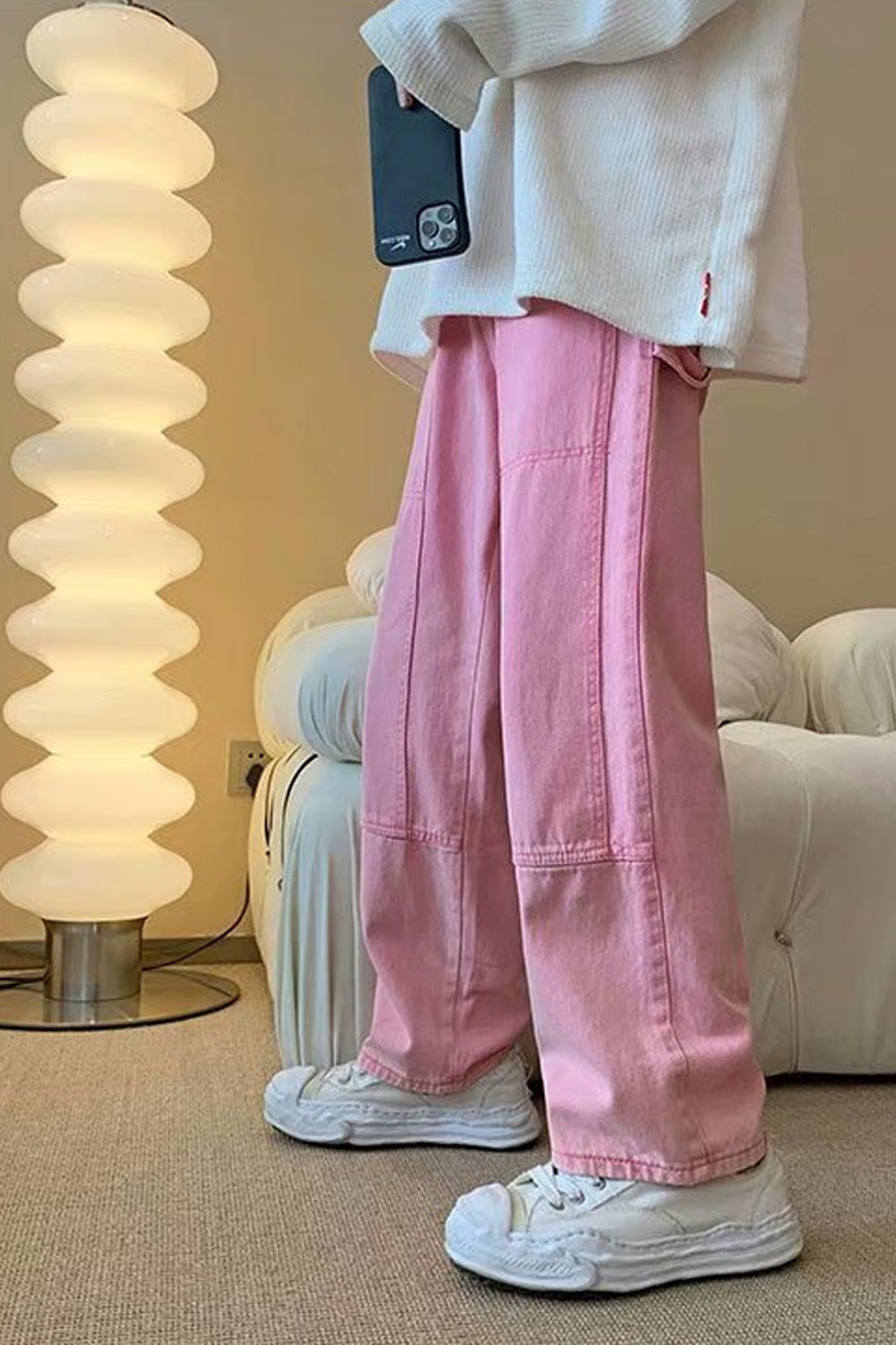 Hip Hop Pink Color Long Jeans Pants