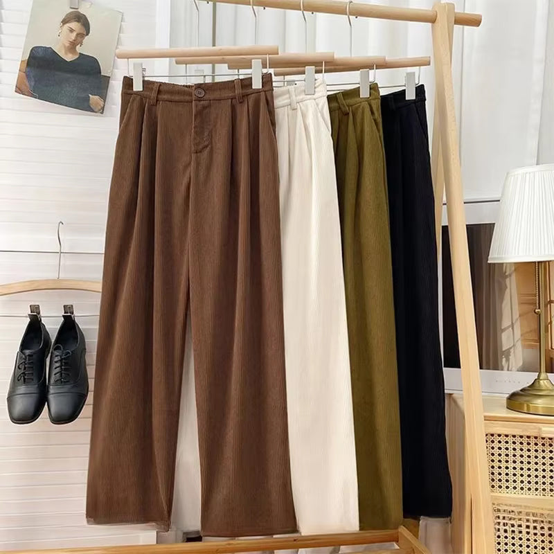 High Waist Retro Wide Leg Corduroy Pants