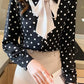 Long Sleeve Bow Style Polka Dot Pattern Blouse Shirt