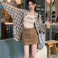 Long Sleeve Casual Brown Plaid Blouse Shirts