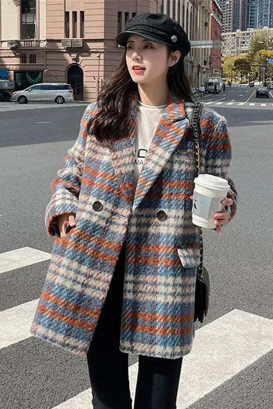 Vintage Mid Length Plaid Coat Jacket