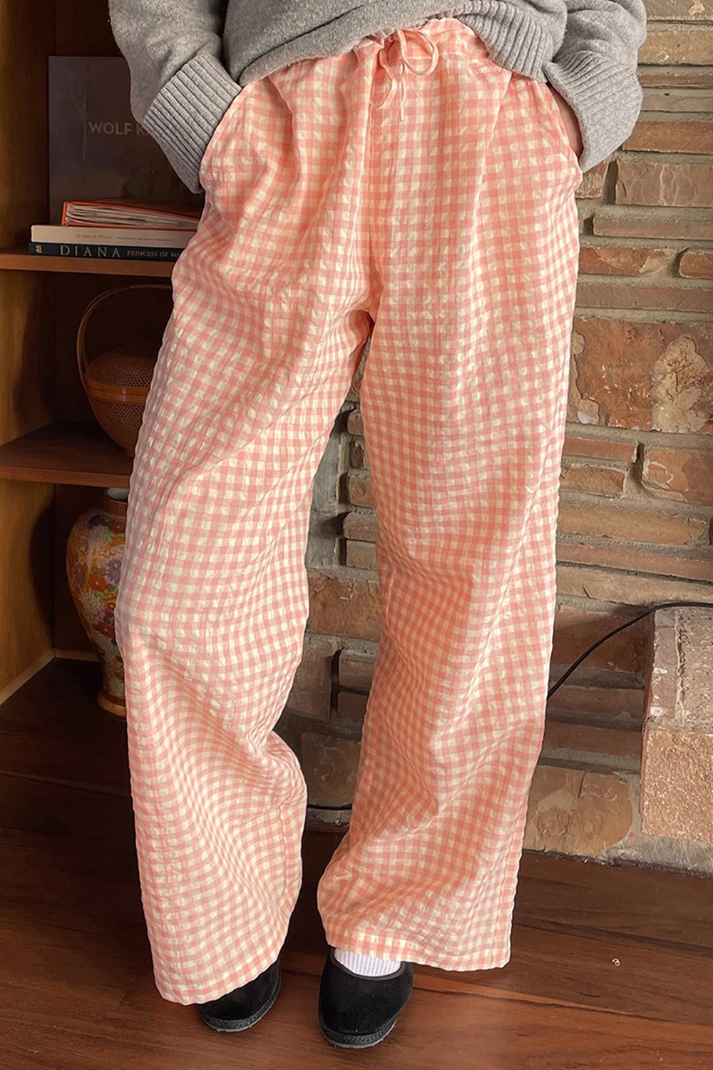 Elastic Waist Casual Plaid Pants