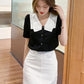 Short Sleeve V-Neck Chiffon Blouse Shirt