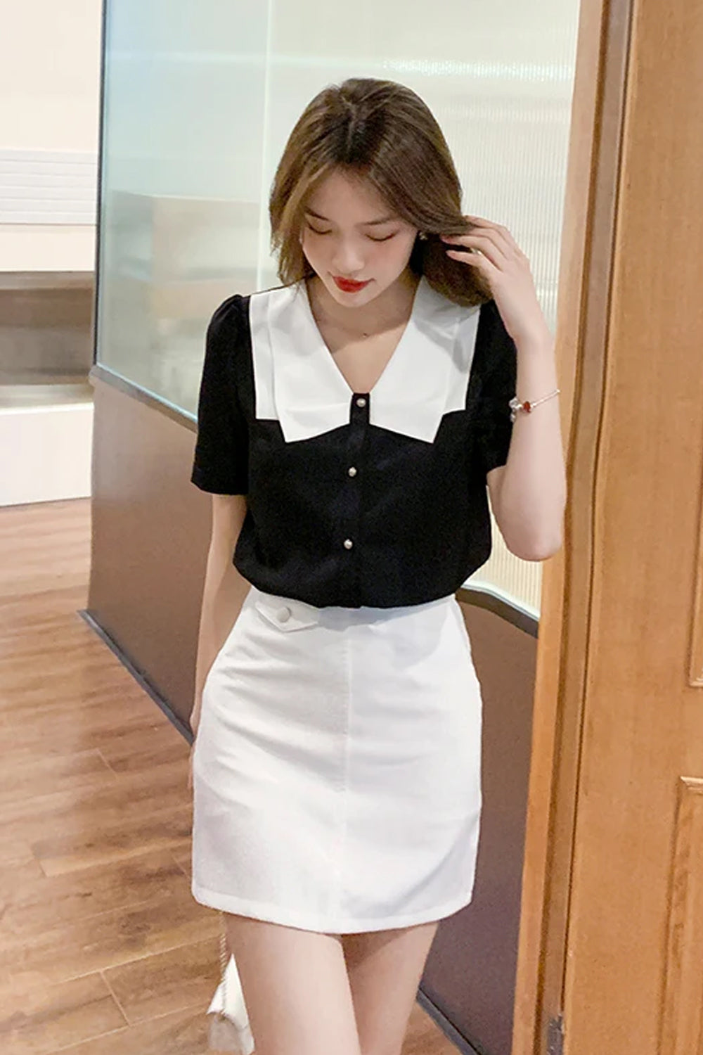 Short Sleeve V-Neck Chiffon Blouse Shirt