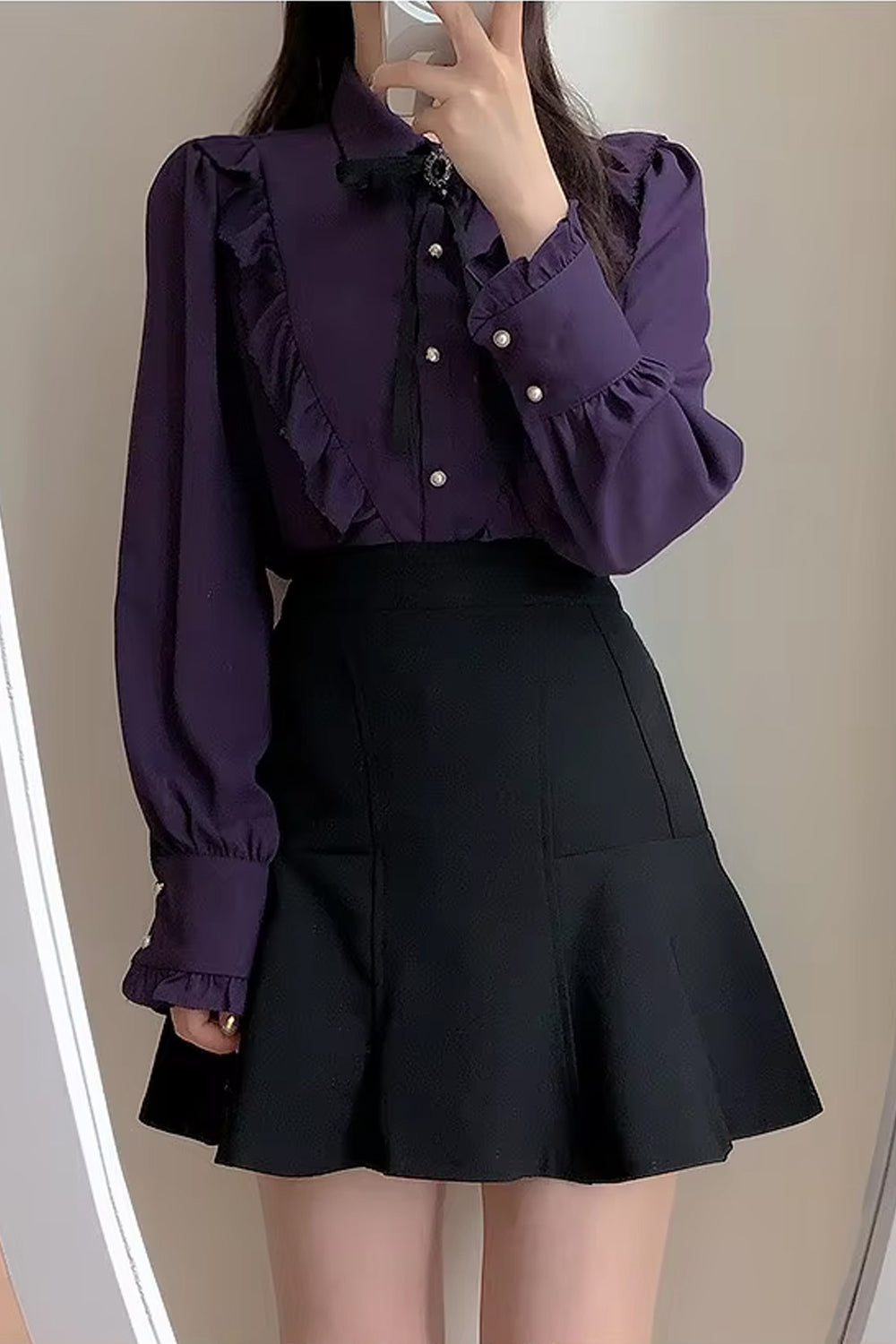 Long Sleeve Bow Tie Style Blouse Shirt