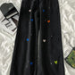 Colorful Heart Embroidered Black Jeans Pants