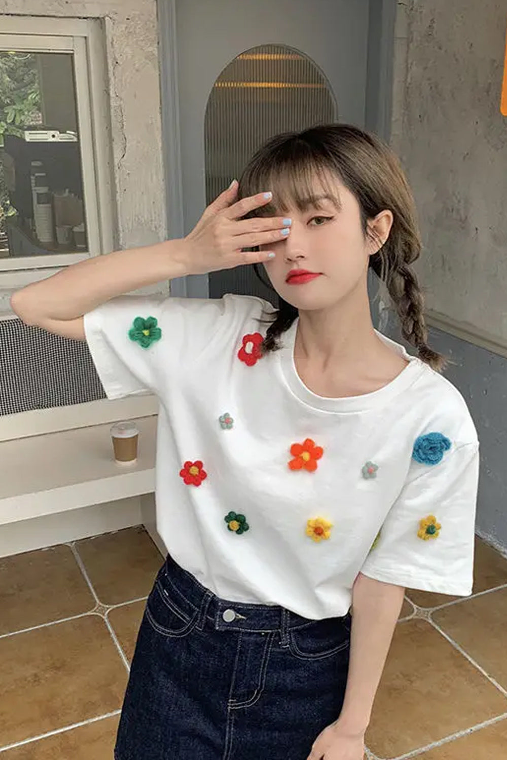 Short Sleeve Knitting Flowers Casual Shirts