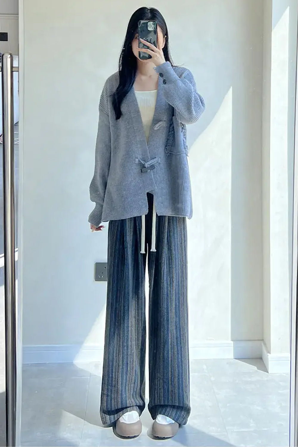 Loose Stylish Striped Long Woolen Pants