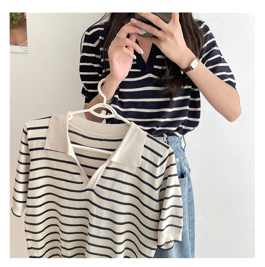 V-Neck Striped Casual Slim Shirts