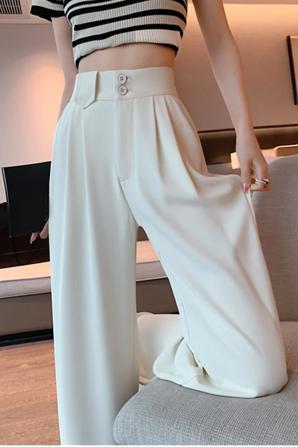 High Waist Loose Basic Colors Office Long Pants