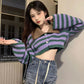 Striped Flare Sleeve Cropped Sweater