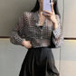 Long Sleeve Houndstooth Pattern Semi Transparent Shirts