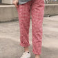 High Waist Casual Cotton Linen Plaid Pants