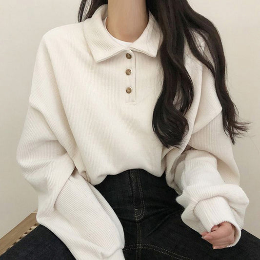 Long Sleeve Turn Down Collar Sweatshirt