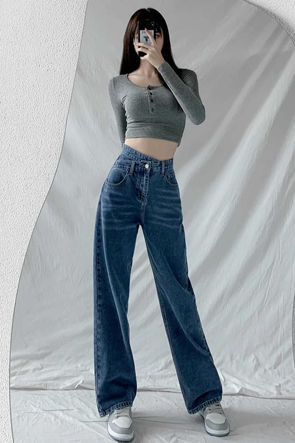 Cross Waist Wide Leg Long Jeans Pants