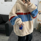 Loose Stripe Patchwork Fleece Hooded Sweatshirt