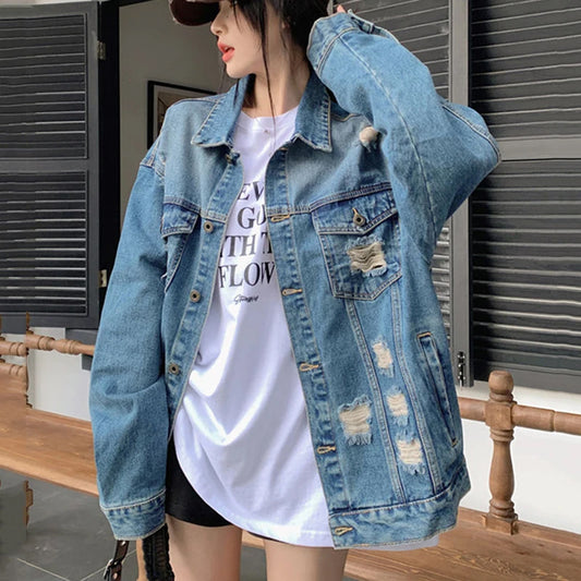 Loose Casual Ripped Denim Jeans Jacket