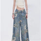 Loose Wide Leg Flowers Pattern Jeans Pants