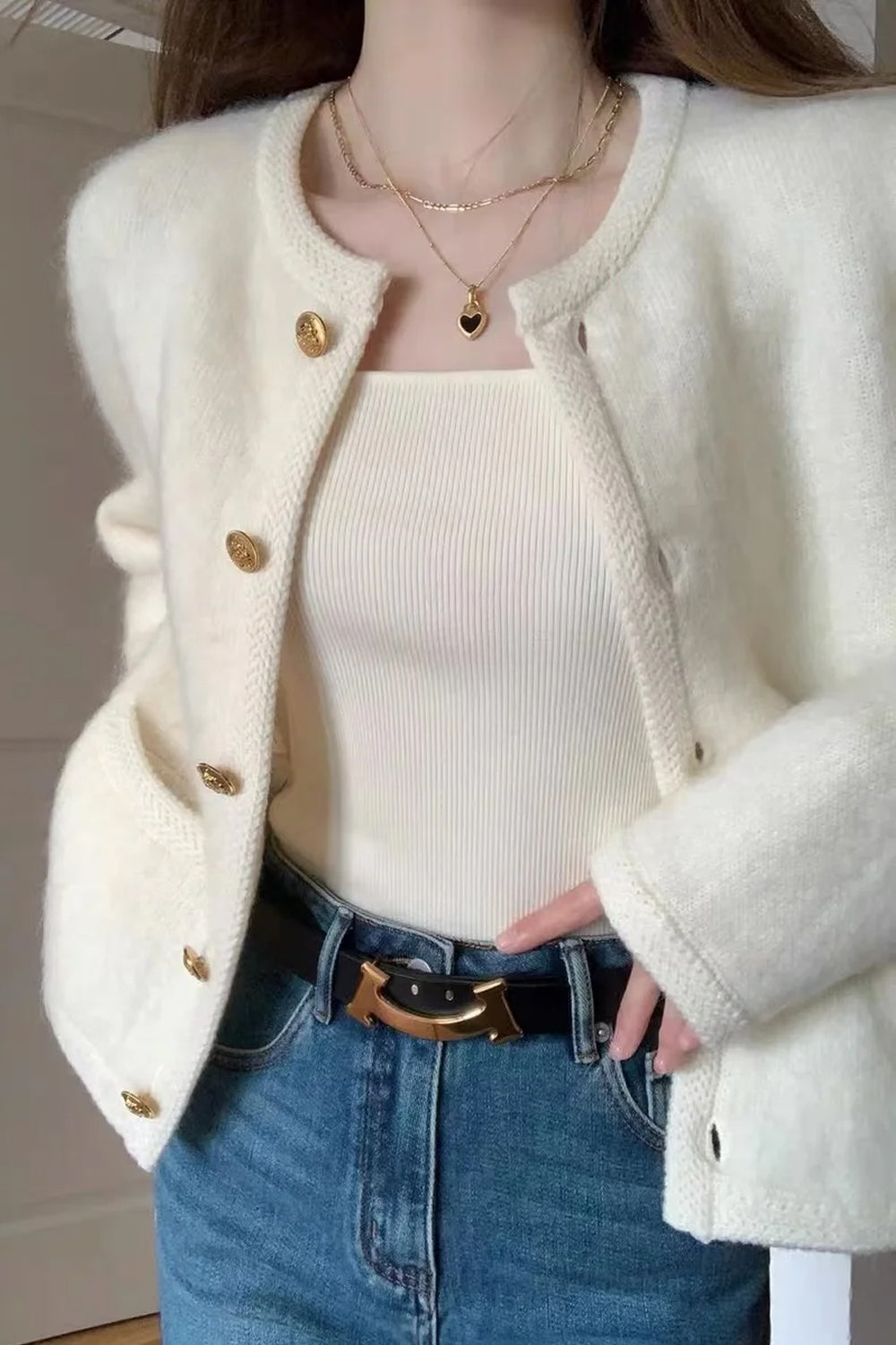 Long Sleeve O-Neck Elegant Cardigan Sweater