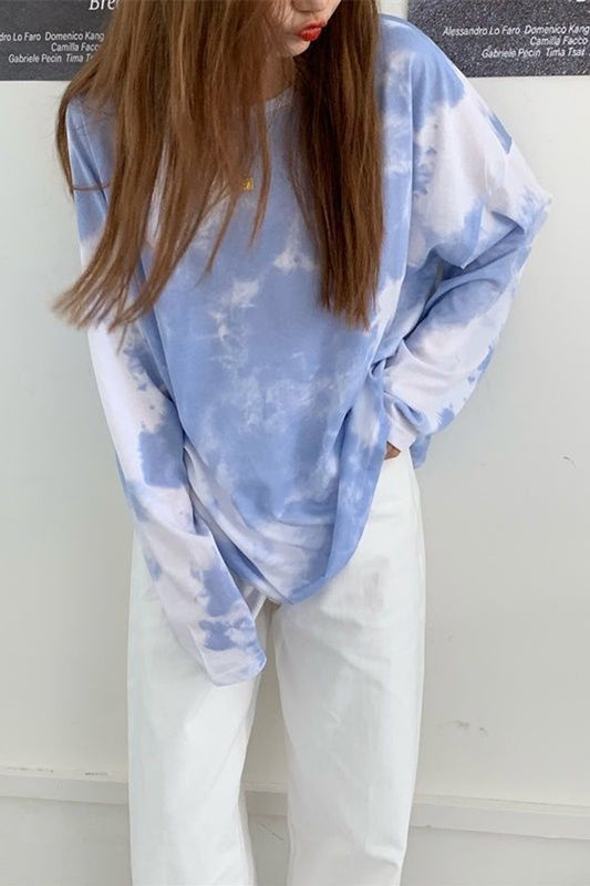 Long Sleeve Blue Tie Dye Color Shirts