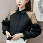 Long Puff Sleeve Transparent Collar Blouse Shirt