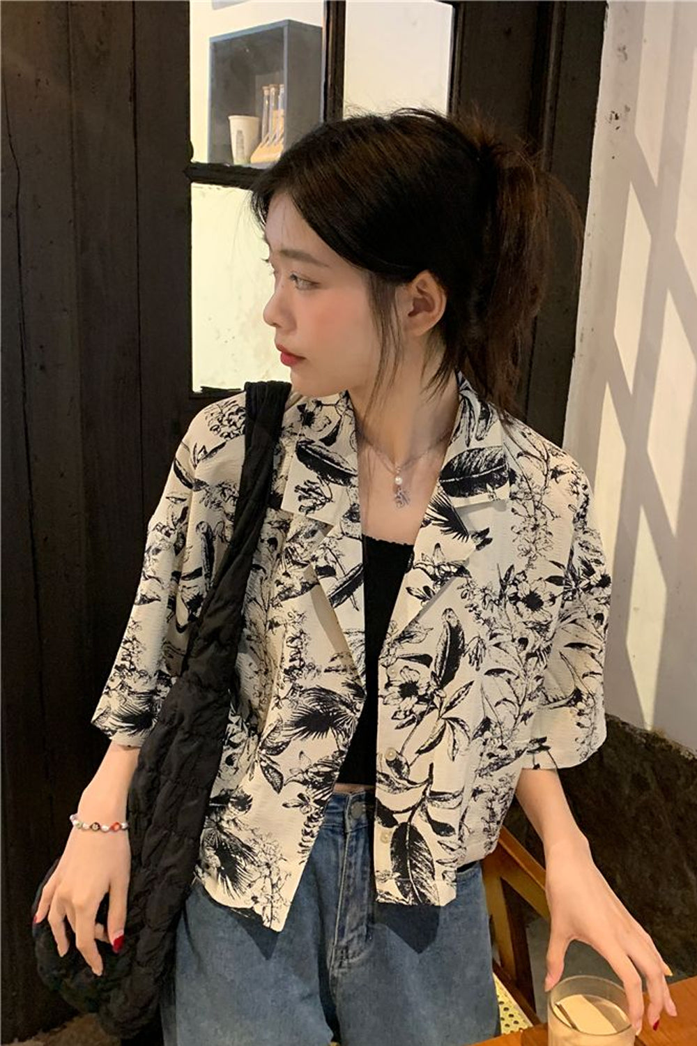 Short Sleeve Notched Collar Floral Blouse Shirts