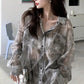 Grey Tie Dye Pattern Semi Transparent Blouse Shirt