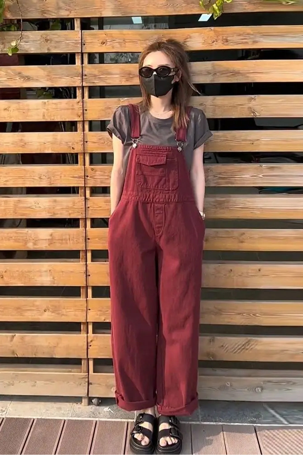 Loose Red Pockets Loose Long Jumpsuits