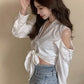 Long Sleeve Sexy Off Shoulder V-Neck Cropped Shirts