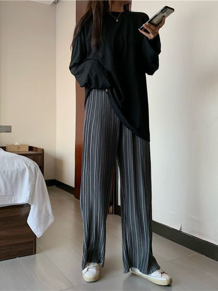 High Waist Loose Casual Pleated Long Pants