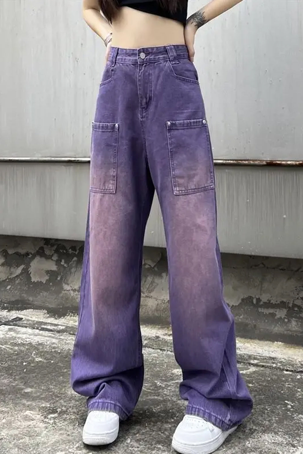 High Waist Retro Purple Long Jeans Pants