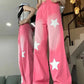 High Waist Stars Pattern Long Pink Jeans