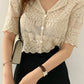 Short Sleeve Notched Style Lace Embroidered Shirt