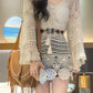 V-Neck Knitted Hollow Flare Sleeve Outer