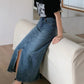 High Waist Retro Split A-Line Denim Skirts