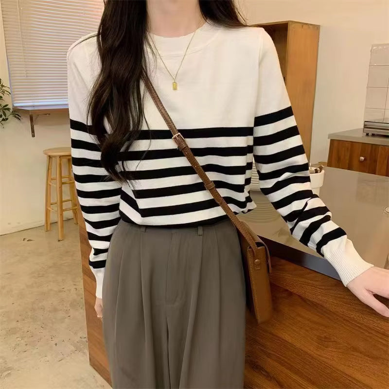 Long Sleeve Retro Striped Slim Sweater