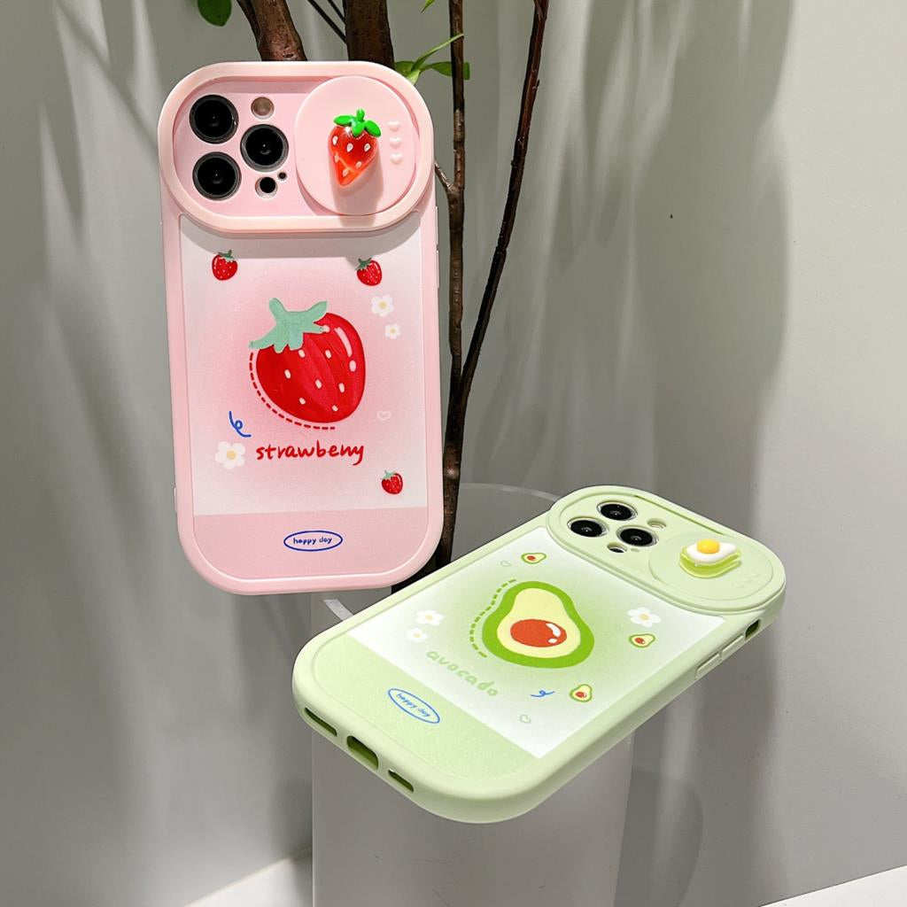 Cute Fruits Pattern Sliding Camera Protection Case For iPhone