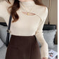 Long Sleeve Sexy Cut Out Mock Neck Knitted Sweater