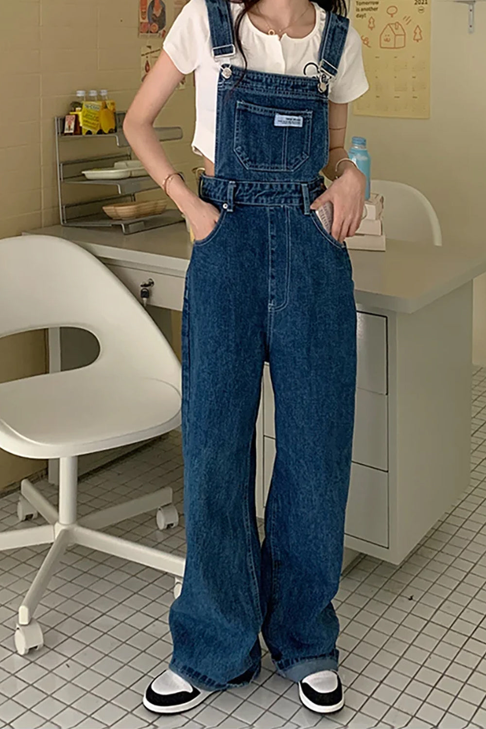 Vintage Loose Wide Leg Blue Denim Jumpsuits