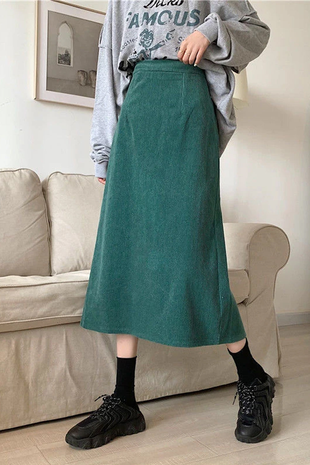 High Waist A-Line Long Corduroy Skirts