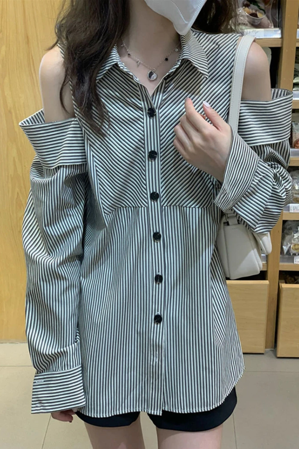 Long Sleeve Off Shoulder Striped Blouse Shirt