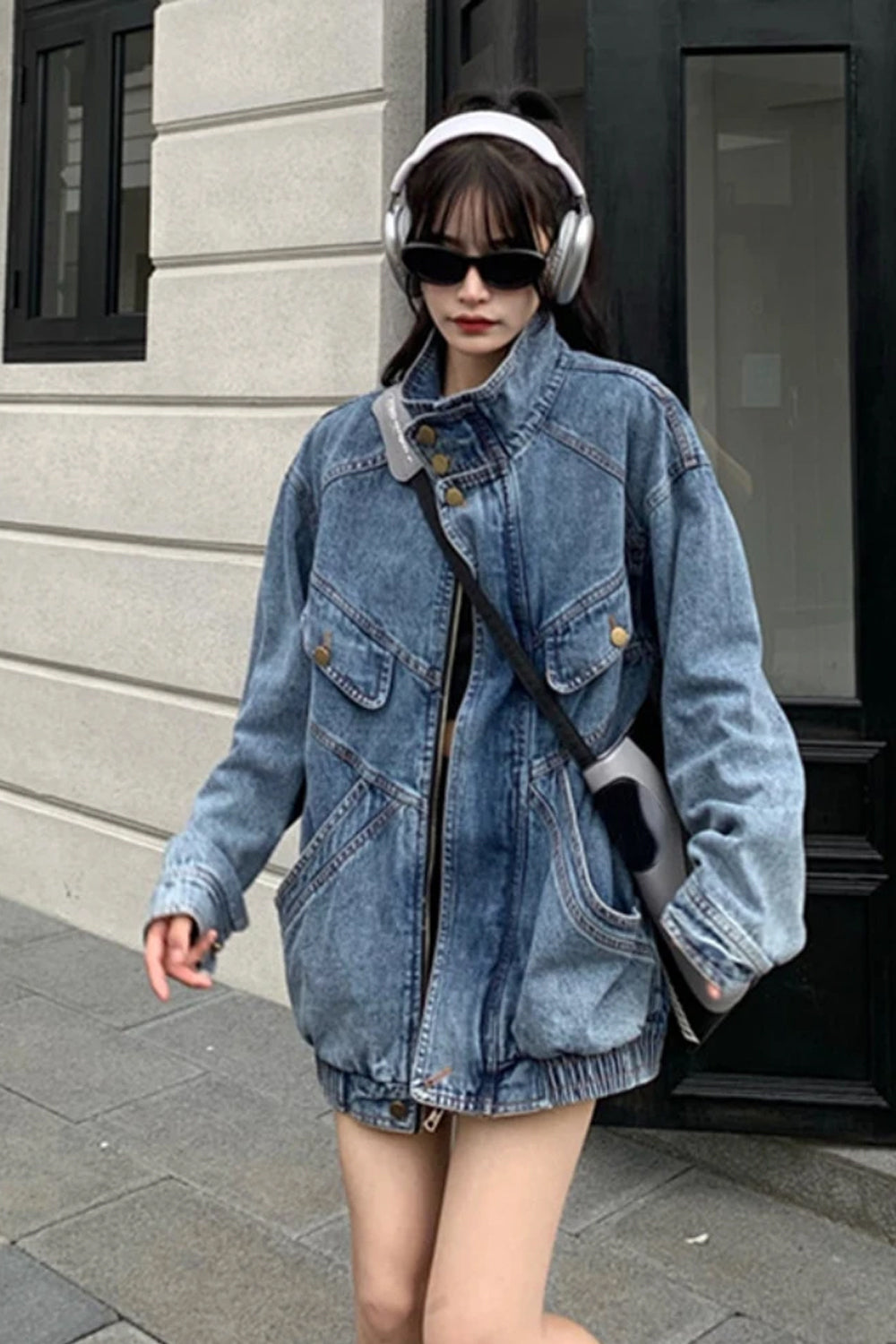 Loose High Neck Casual Denim Jeans Jacket