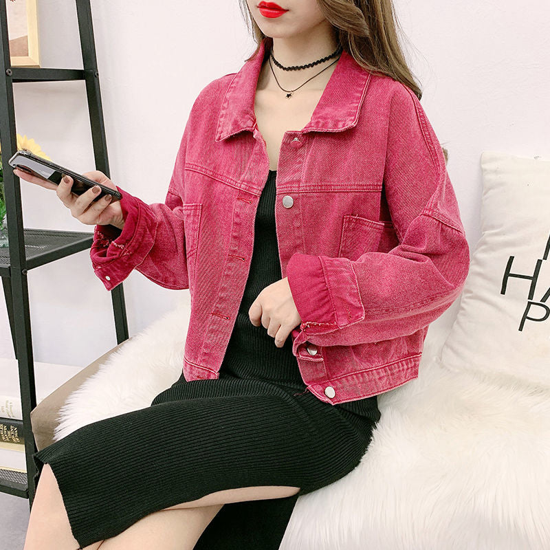 Long Sleeve Cropped Colorful Denim Jackets