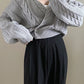 Long Sleeve V-Neck Irregular Button Knitted Cardigan Sweater